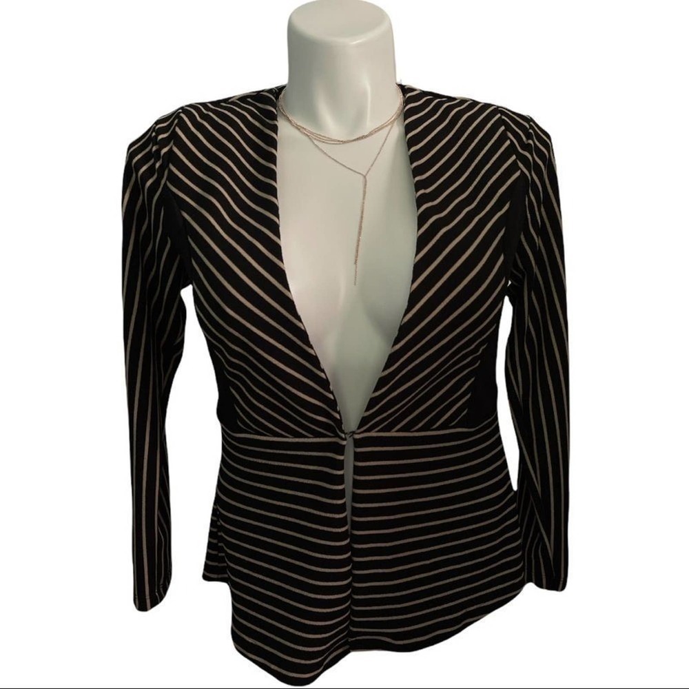 RobertLouis Black Tan Striped Suit‎ Jacket Petite M